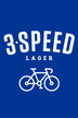 3-Speed Lager label with a bicycle icon on a blue background