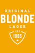 Original Blonde Lager logo with 'Est. 1986' on a yellow background