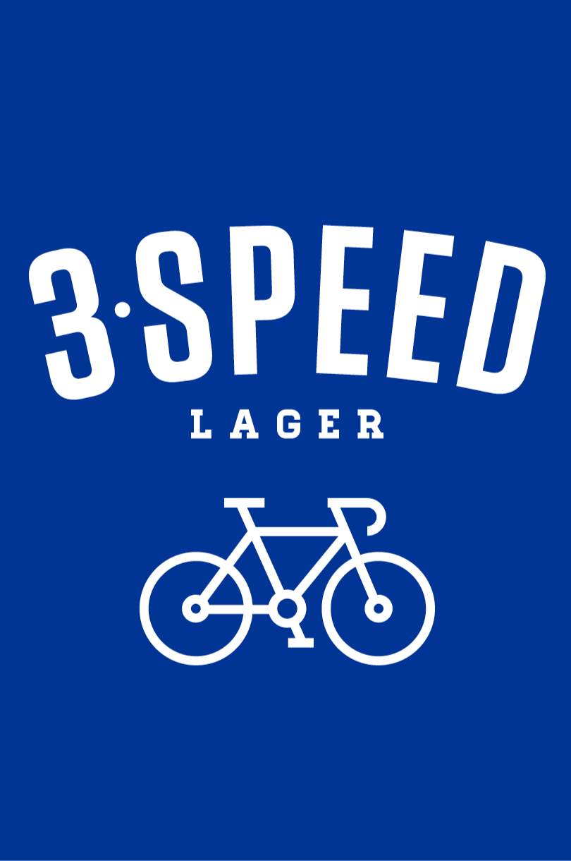 3-Speed Lager label with a bicycle icon on a blue background