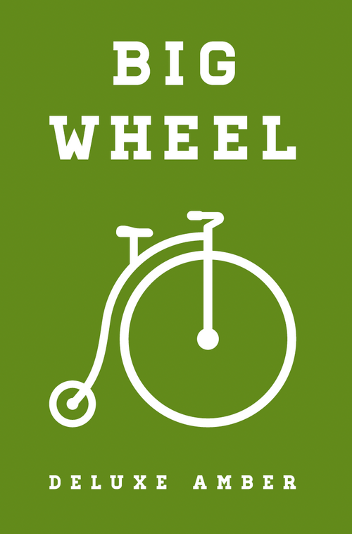 Big Wheel Deluxe Amber label with a white bicycle illustration and text on a green background