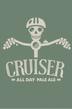 Logo for 'Cruiser All Day Pale Ale' with a skull wearing a helmet on a green background